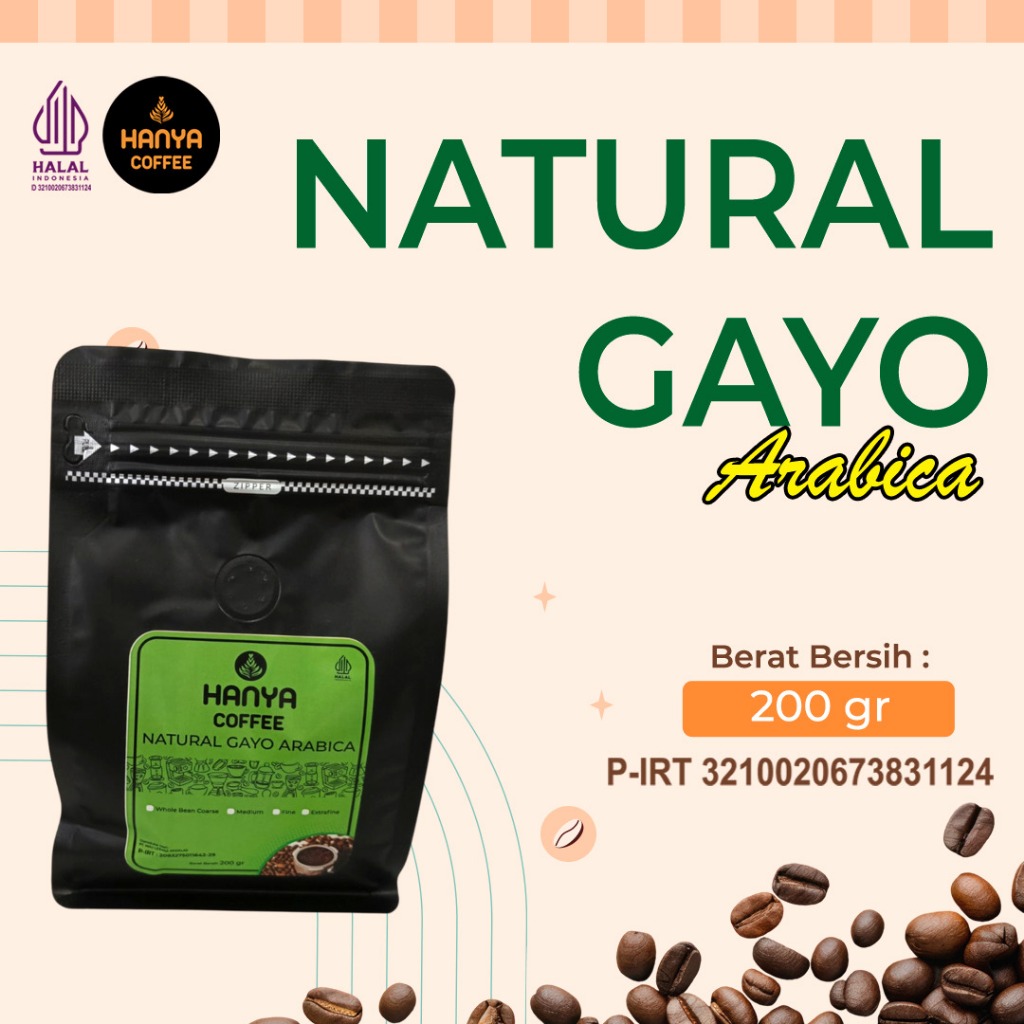 

Arabika Aceh Gayo Natural Process Authentic & Speciality 200 gram - Hanya Coffee