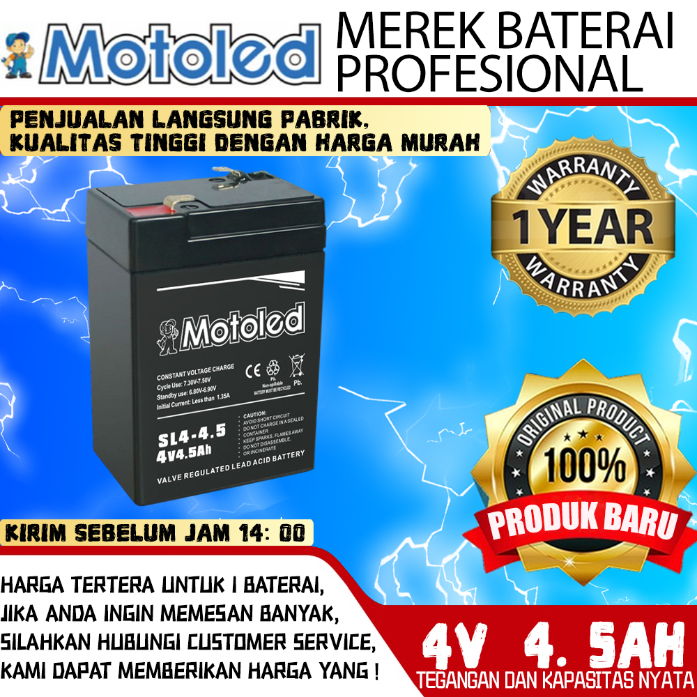 MOTOLED ASLI Aki 4V 4AH Kemasan tebal untuk produk-produk timbangan buah, timbangan meja, timbangan 