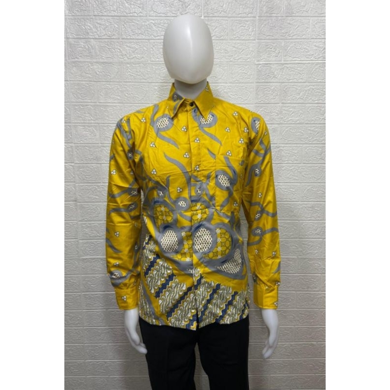 batik pria lengan panjang warna kuning