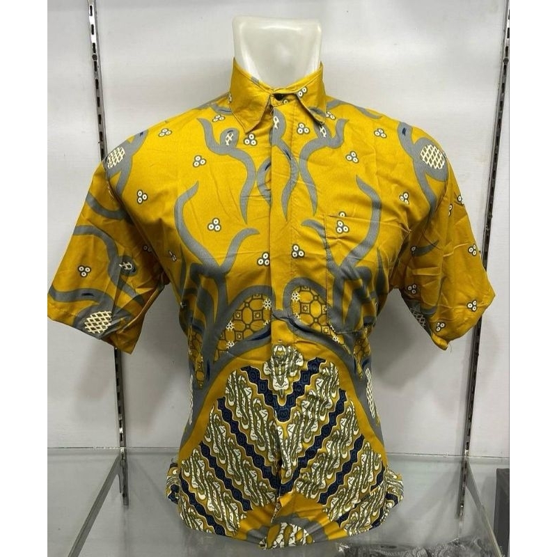 batik pria lengan pendek warna kuning
