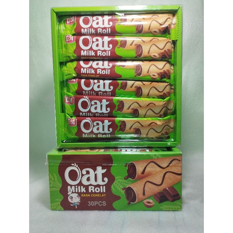 

Oat milk roll ( wafer roll dengan coklat di dalam nya) 1 pak isi 30 pcs