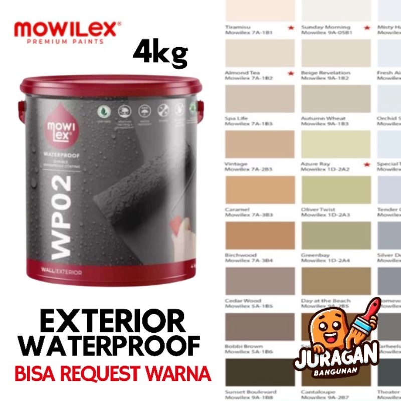 MOWILEX WP02 W1501 PUTIH Exterior Waterproof Paint 4kg | Bisa Request Warna | Cat Tembok Luar | Bany