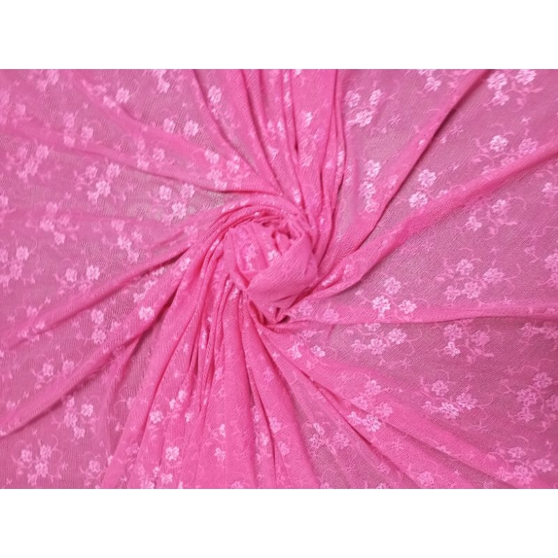 Kain Brukat Bunga Bahan Melar Pink Dan Coksu Harga Per 0.5 Meter