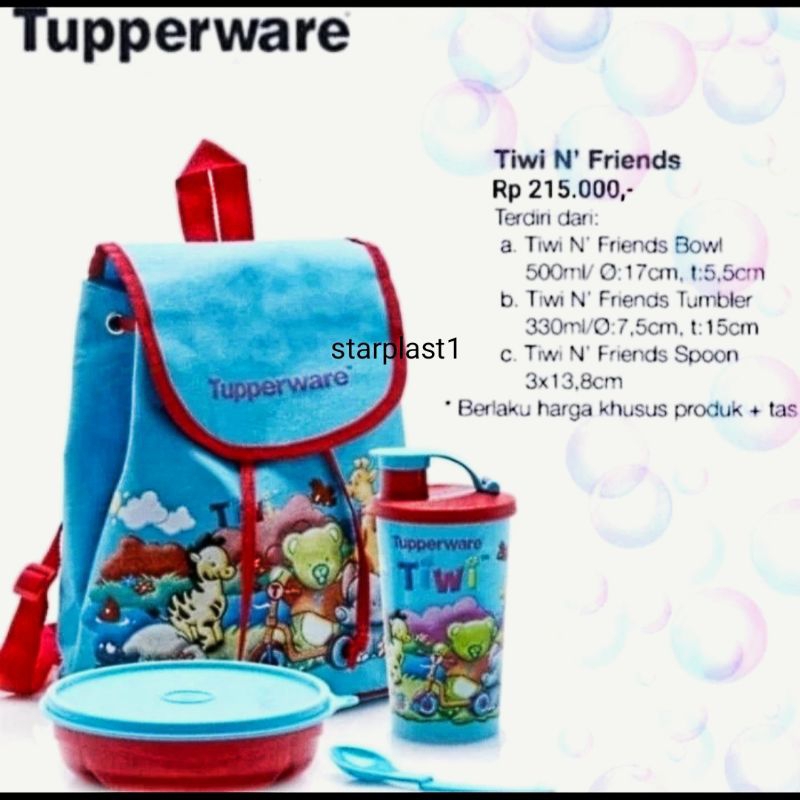 Tiwi n friend Tupperware | Tas beserta tempat makanan dan minum anak
