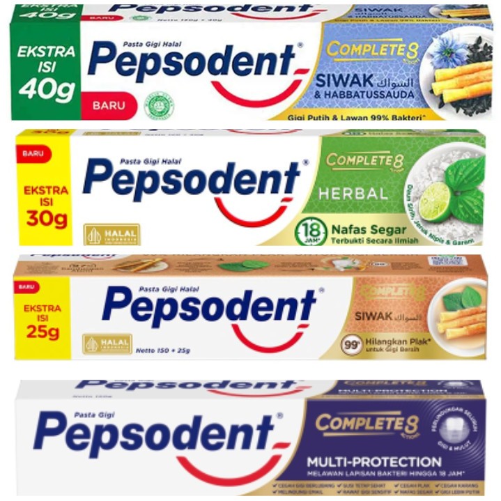 🪭dyqan🪭Pepsodent Pasta Gigi Complete 8 Herbal 150 gr Siwak 175 gr Multi Protection 150 gr Whitening 