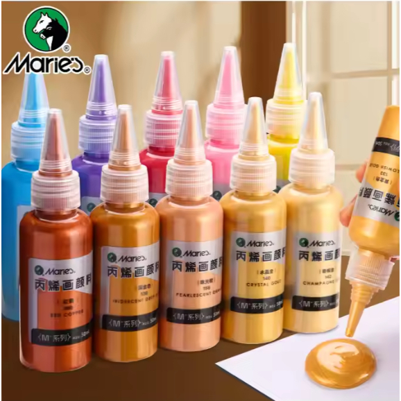 

PEARLESCENT Cat Akrilik Maries 50ml - Maries Acrylic Paint 50 ml Cat Lukis Botol Varian Gold Metallic Irisdescent - Cat Menggambar Melukis Anak Professional