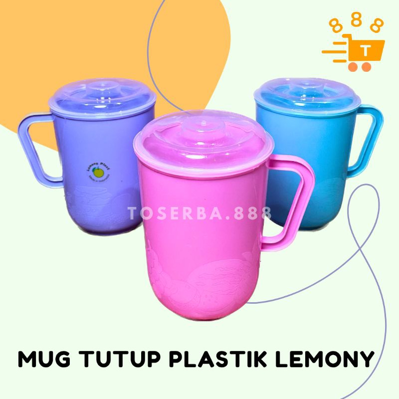 Gelas Mug Tutup Plastik Lemony Besar Gagang Cangkir Tutup Air Minum Kopi Teh Tutup Bening Kokoh Awet