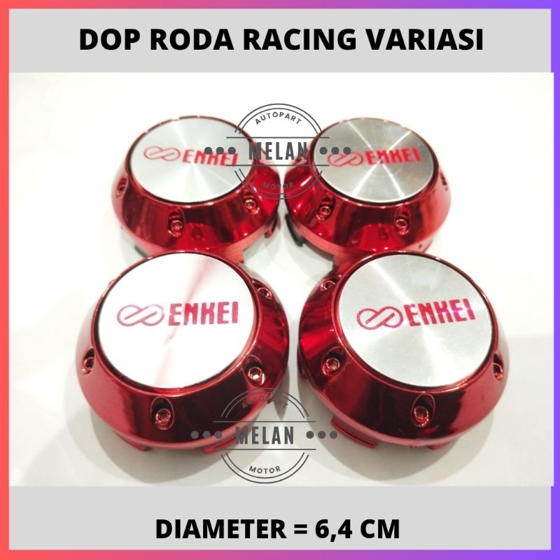 dop roda tutup velg racing variasi kerucut ENKEI MERAH diameter 6.4 cm