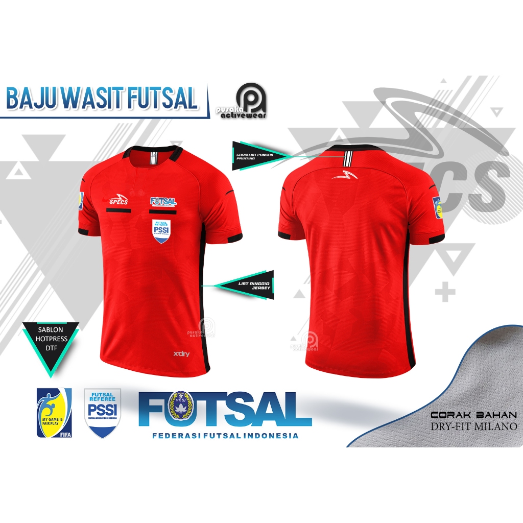 Baju Wasit MODEL SPECS LIST PINGGIR - LOGO SAKU FUTSAL REFEREE