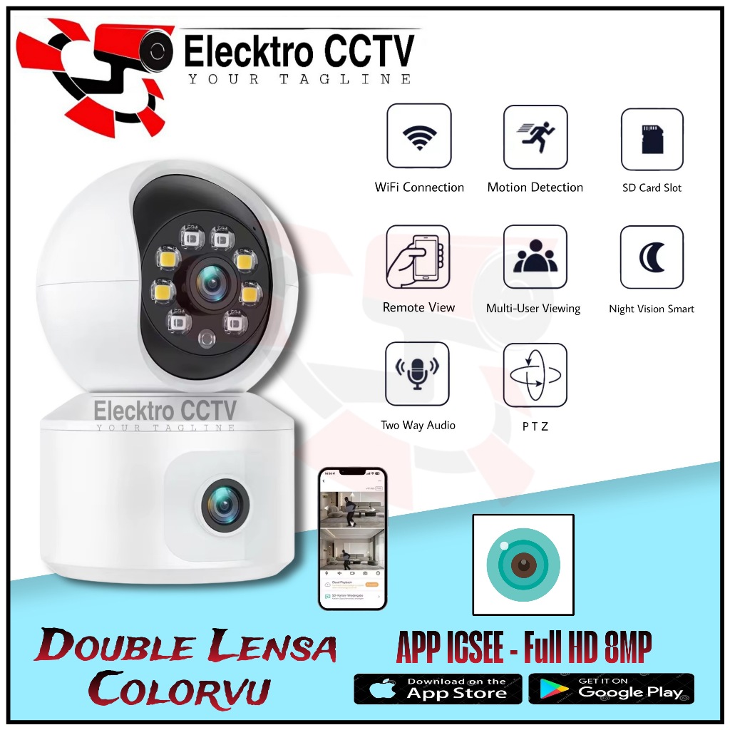 IP Camera CCTV ICSEE Double Lensa Duel Camera Resolusi 1440P ULTRA HD CCTV Wireless