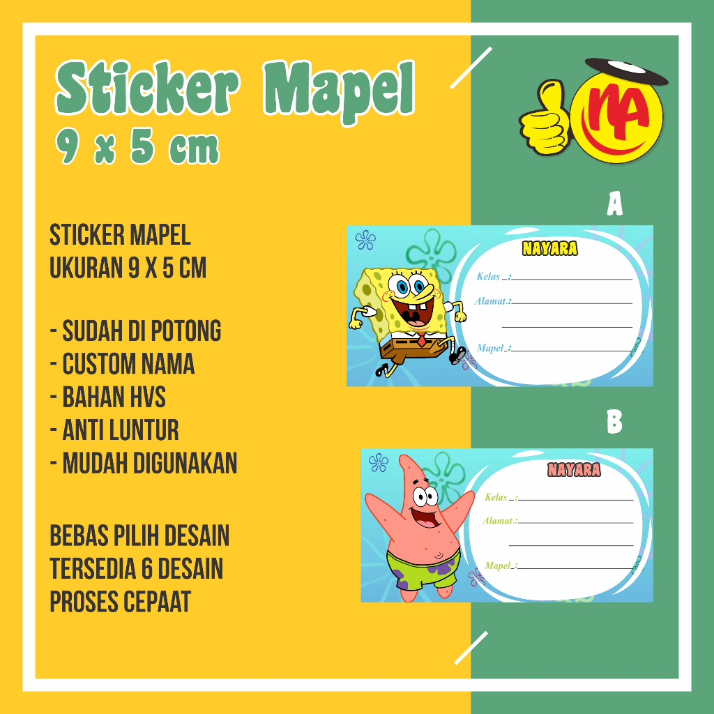 

Label mapel/Stiker mapel/Sticker/Label buku/Stiker buku/Stiker spongebob