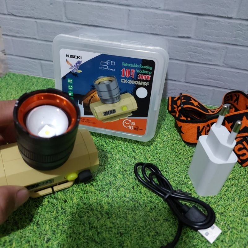 SENTER KEPALA KISEKI CK-ZOOM5F CAHAYA PUTIH SENTER LASER SENTER KEPALA ZOOM 100WAT SOROTAN 500M TAHA