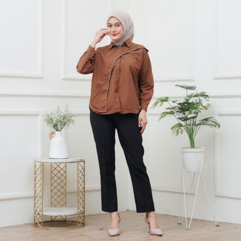 atasan hawa blouse wanita dewasa HAWA BLOUSE atasan kemeja wanita kekinian Baju Linen Formal Muslim 