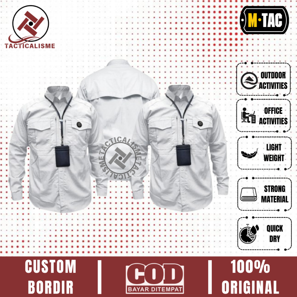 Kemeja Pria Tactical M-TAC Putih Jumbo Custom Lengan Panjang Baju Kerja Reskrim Outdoor Original