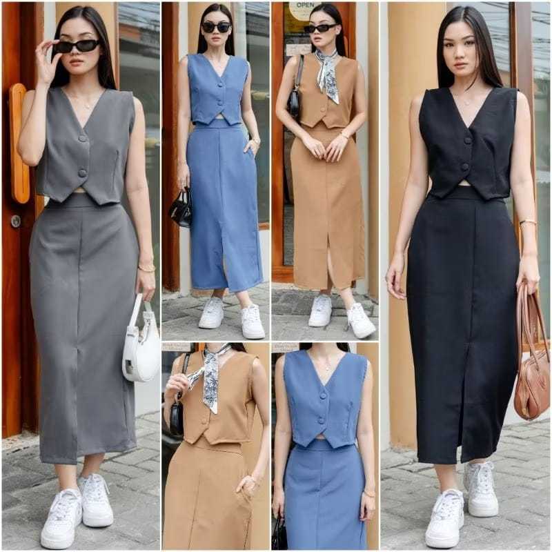 Setelan wanita Atasan Blouse Rompi Baju Wanita VNeck Fashion Wanita Outfit Hangout Korea Kekinian