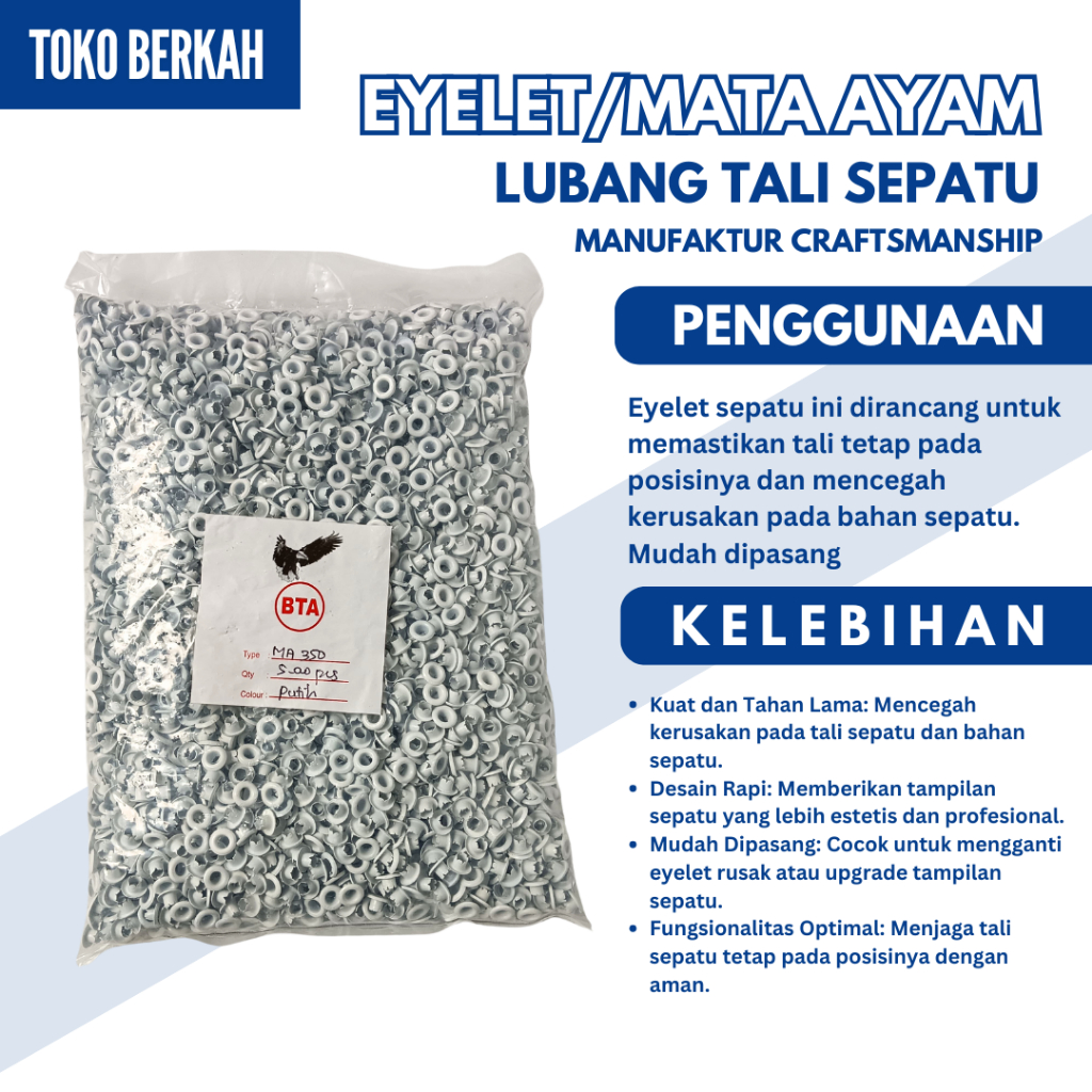 Eyelet Lubang Tali Sepatu Putih Isi 5000 Pcs - Aksesoris Sepatu DIY Anti Karat & Awet Eyelet Premium