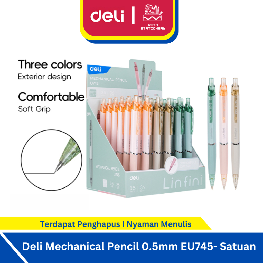 

Deli Pensil Mekanik / Mechanical Pencil 0.5mm Gratis Penghapus EU745