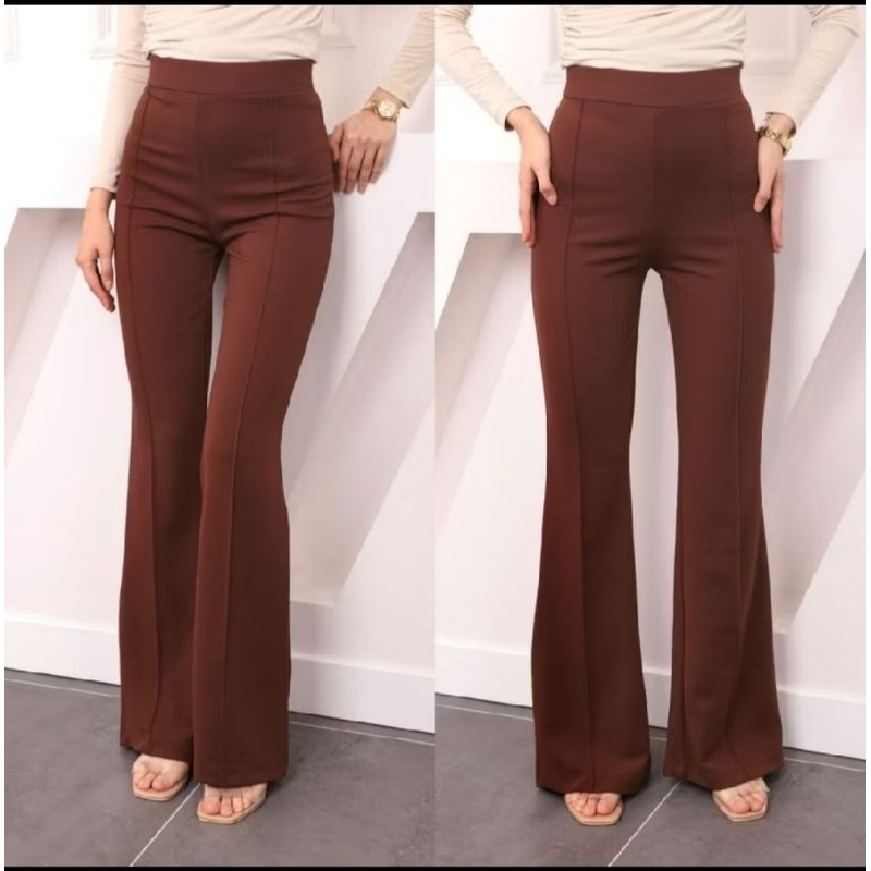 CELANA CUTBRAY FLARE PANTS GARIS / HIGHWAIST CELANA CUTBRAY / CELANA PANJANG WANITA / CELANA SCUBA