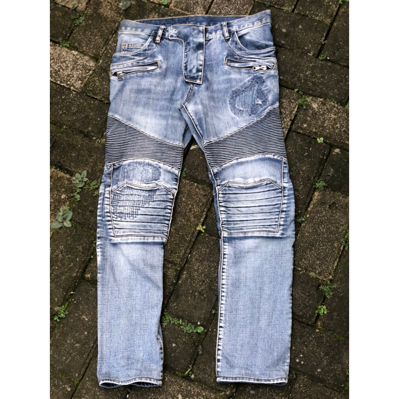 Balmain biker jeans denim / jeans denim balmain paris / celana biker balmain / celana denim balmain 