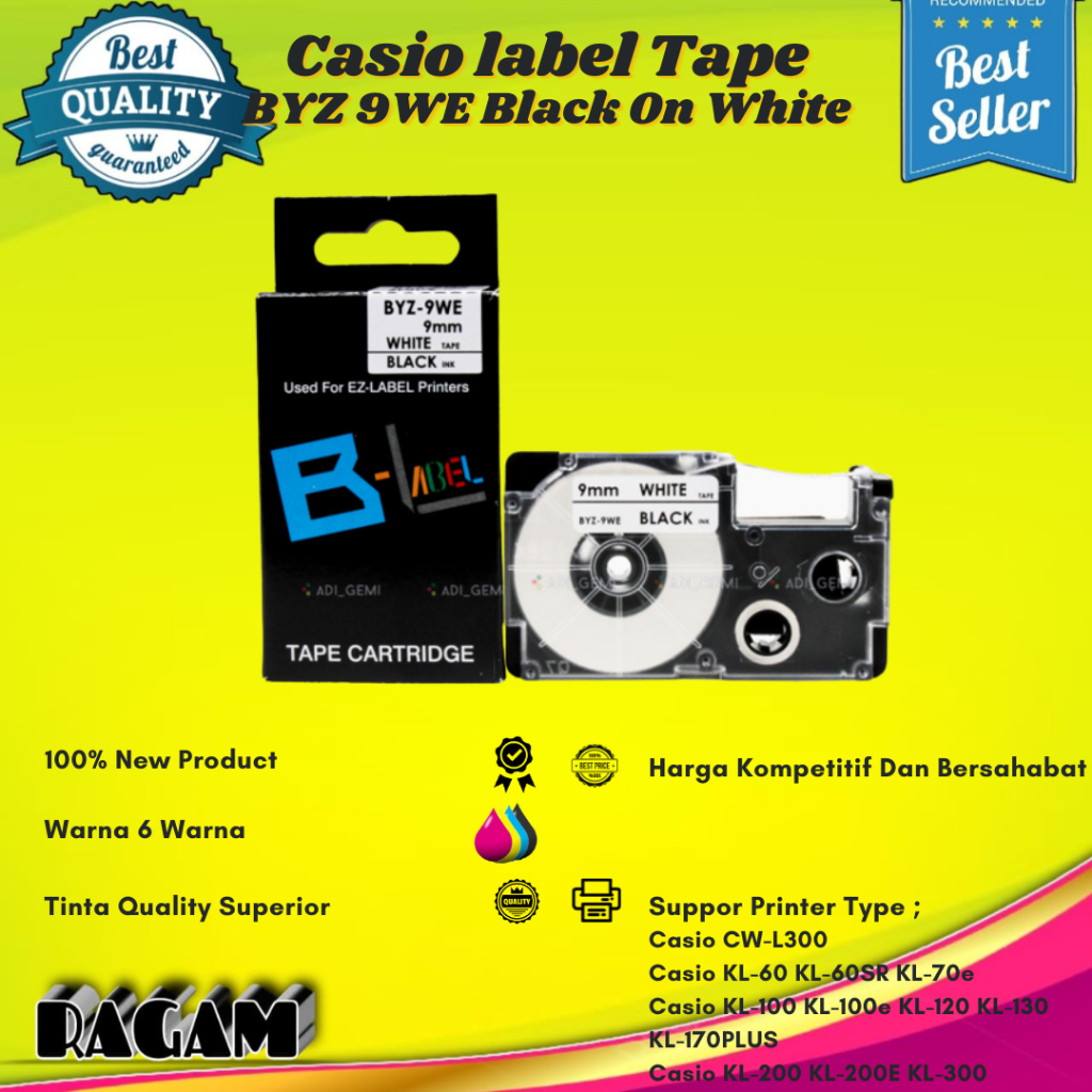 

Compatible Label Tape BYZ 9WE Black On White - 9mm