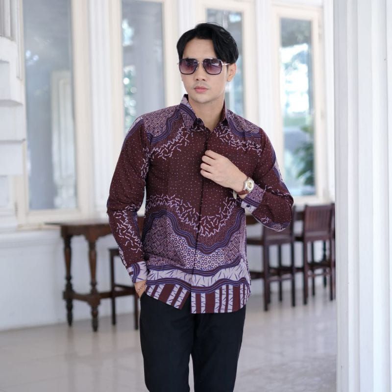 motif USMAN BURGUNDI kemeja batik lengan panjang