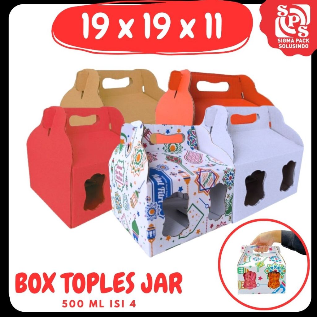 

Box 19x19x11 Jinjing (KUKER TOPLES JAR 500 ml Isi 4) Gable Box Kardus Kue Kering / Idul Fitri /Hampers / Lebaran / Gable Box Polos/Motif