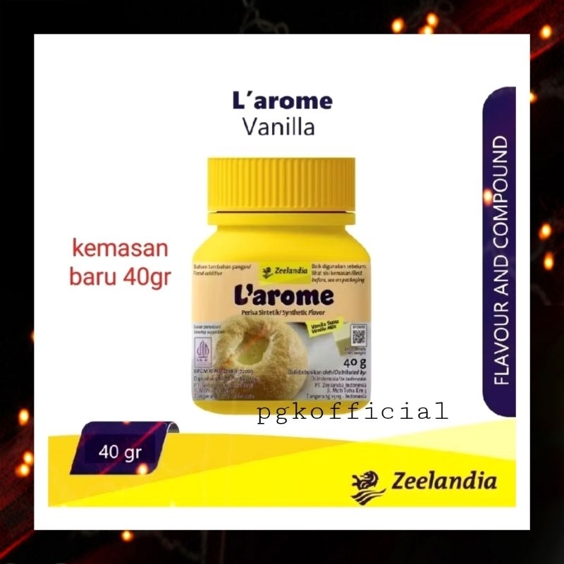 

Larome vanilla susu 40g // bahan tambahan rasa dan penghilang amis pada kue