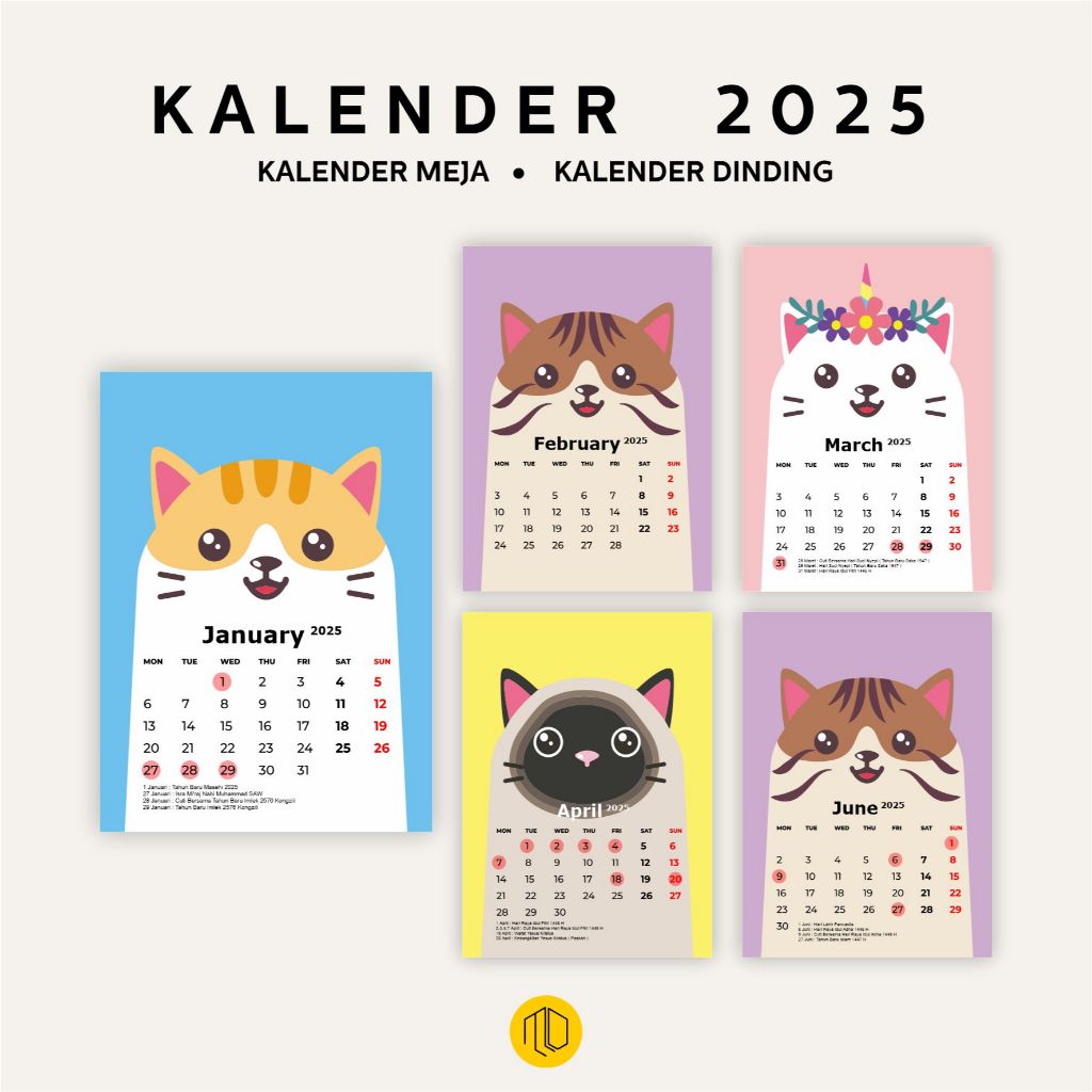 

KALENDER 2025 TEMPEL AESTHETIC TEMA CAT / KUCING [ KALENDER TEMPEL/KALENDER DINDING/SOUVERNIR]