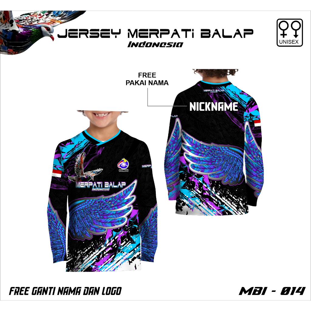 Jersey anak kaos merpati balap baju merpati balap sayap free custom nama lengan panjang