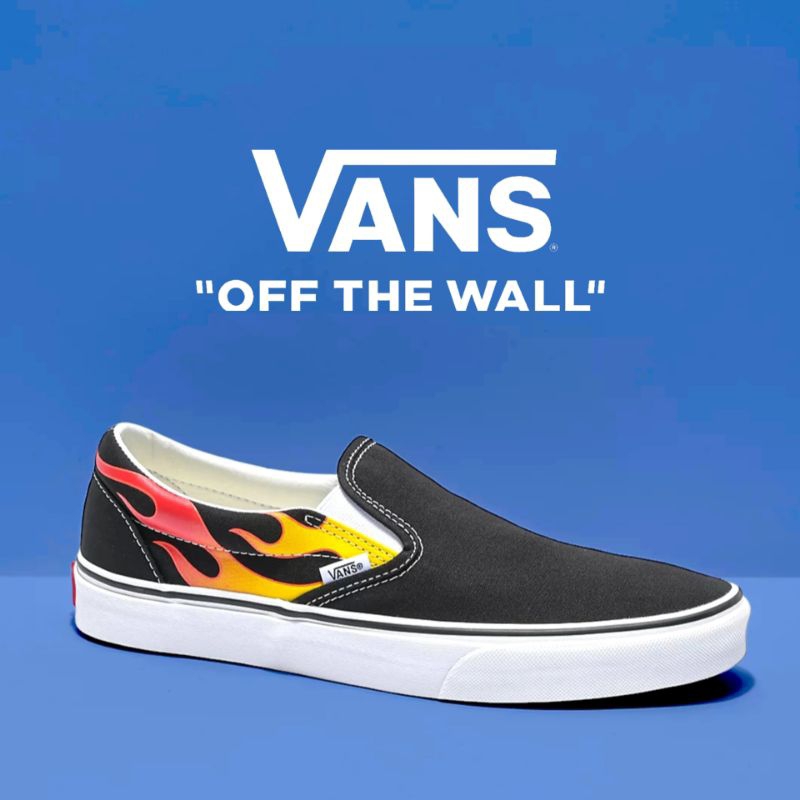 VANS SLIP ON FLAME BLACK / TRUE WHITE ORIGINAL100%