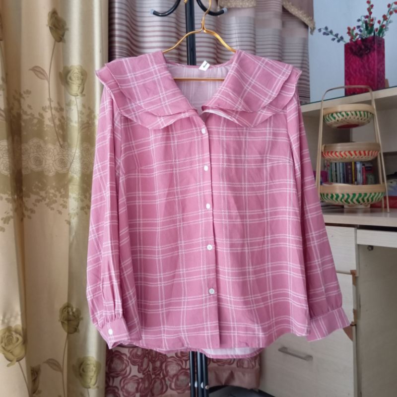 Blouse wanita pink kotak Romi Story (LD 112)