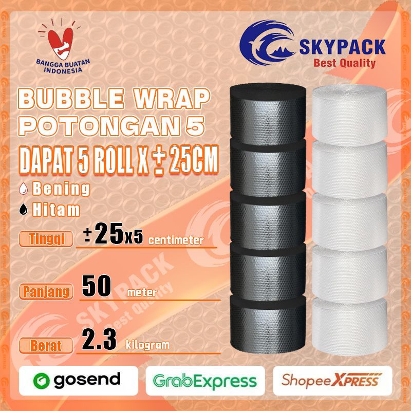 

SKYPACK Bubble Wrap Potongan 5 Ukuran ±25cm x 5 Warna Bening Hitam Berat 2.3kg