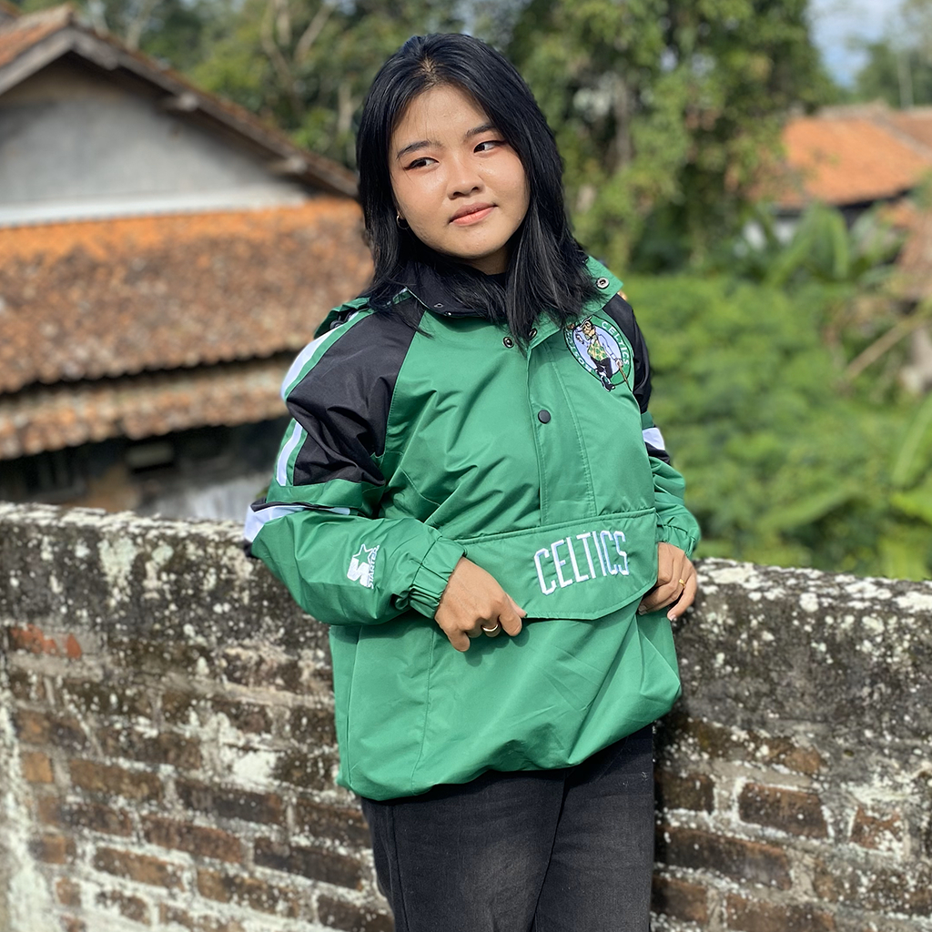 Boston Celtics Cagoule Jacket Full Bordir - Jaket Unisex Anorak Hoodie Winbreaker