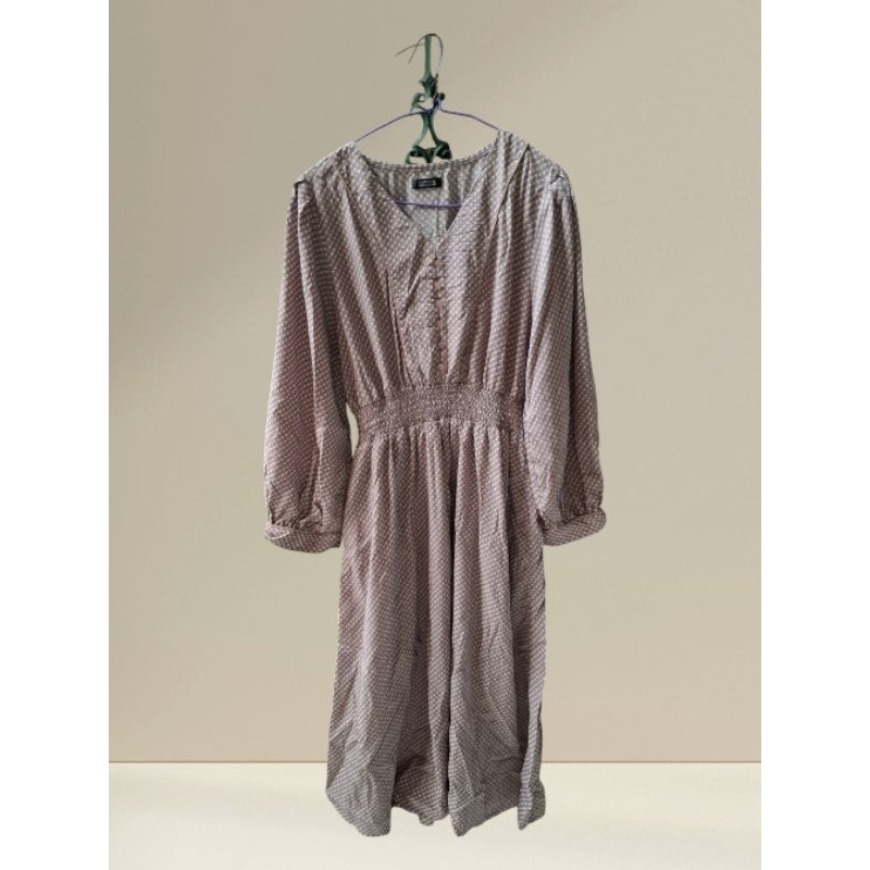 DR46 Long Dress Polkadot Lilac / Ungu All Size