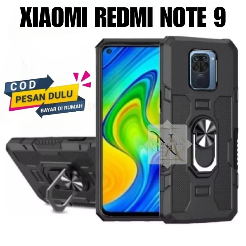 Casing Hp Xiaomi Redmi Note 9 Hardcase Robot Armor Hit Ring Case Casing Standing Robot Premium