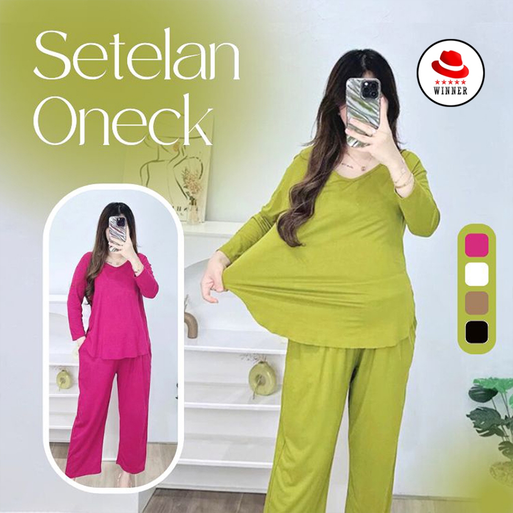 Setelan Wanita Polos Santai Lengan 7/8 Celana Panjang Oversize Rayon