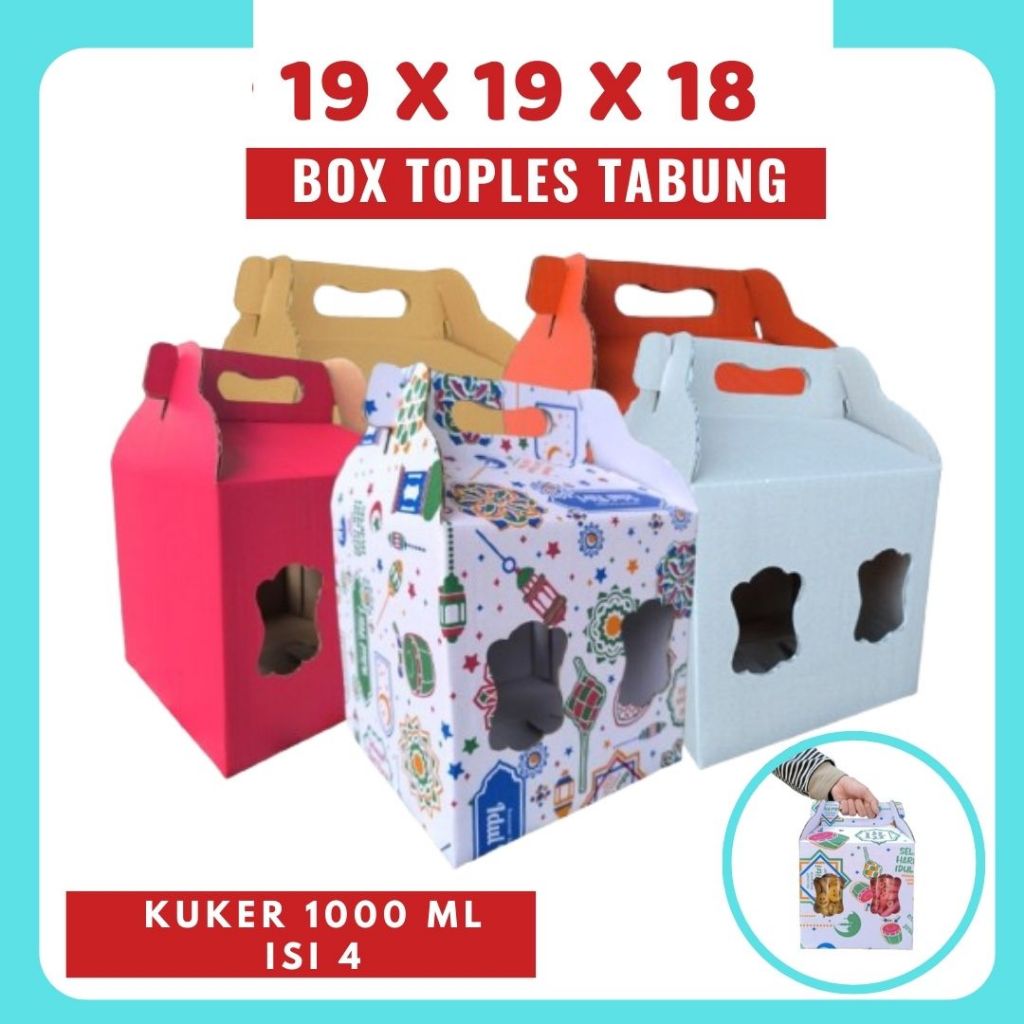 

Box Jinjing Kuker 19x19x18 Jinjing Jar (KUKER TOPLES JAR 1000ml ISI 4) Box Jinjing Kardus Lebaran Idul Fitri Hampers Polos/Motif