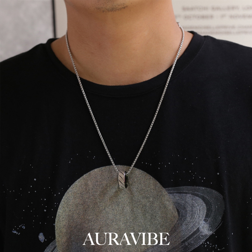 AURAVIBE Laki-laki liontin cincin  Sederhana kecenderungan Keren dan tampan Kalung baja titanium