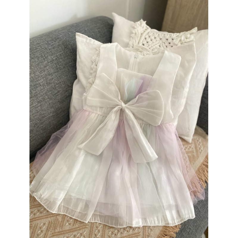 preloved dress ultah baby tutu shimmer pita besar white rainbow size 1-2t not tykes and tots