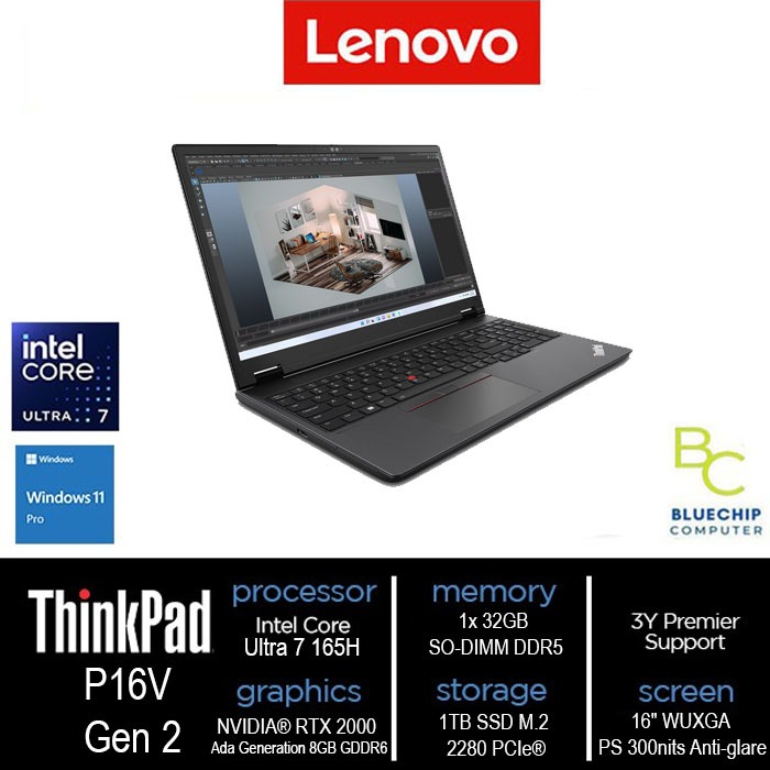 Lenovo ThinkPad P16v Gen 2 (Intel) Core Ultra 7 165H 32G 1TB NVIDIA RTX 2000 WIN11PRO