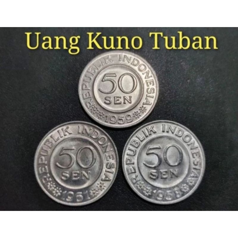 KOIN SET 50 SEN TAHUN 1958, 1959, 1961 GARUDA PANCASILA - 3 KEPING .