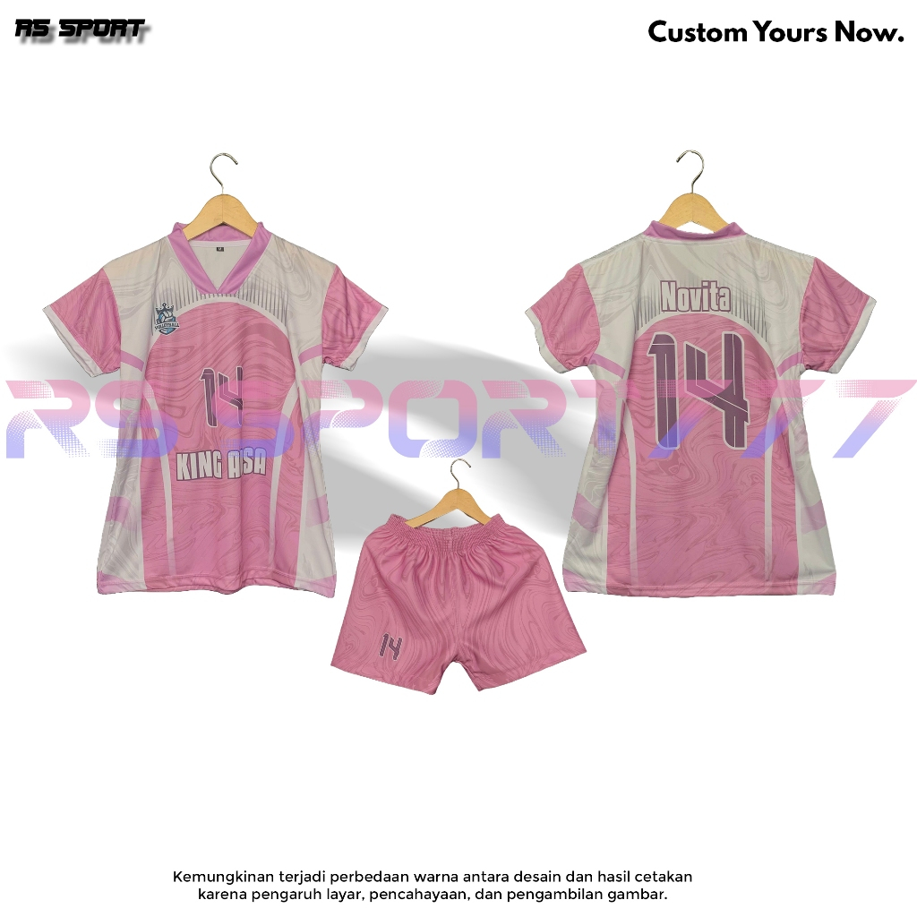 RS Sport Jersey Stelan Olahraga Voli Cewek Pink Putih Solid