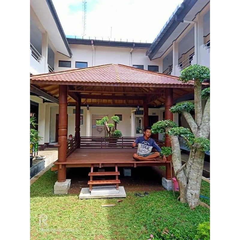 Gasebo Minimalis Jati - Gasebo Taman - Gasebo - Saung - Gasebo Pangggung Minimalis - Rumah Panggung