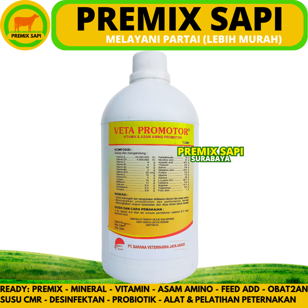 VETA PROMOTOR 1 LITER - Premix Cair Vitamin Asam Amino Pemacu Pertumbuhan Ternak Ayam Sapi Kambing B
