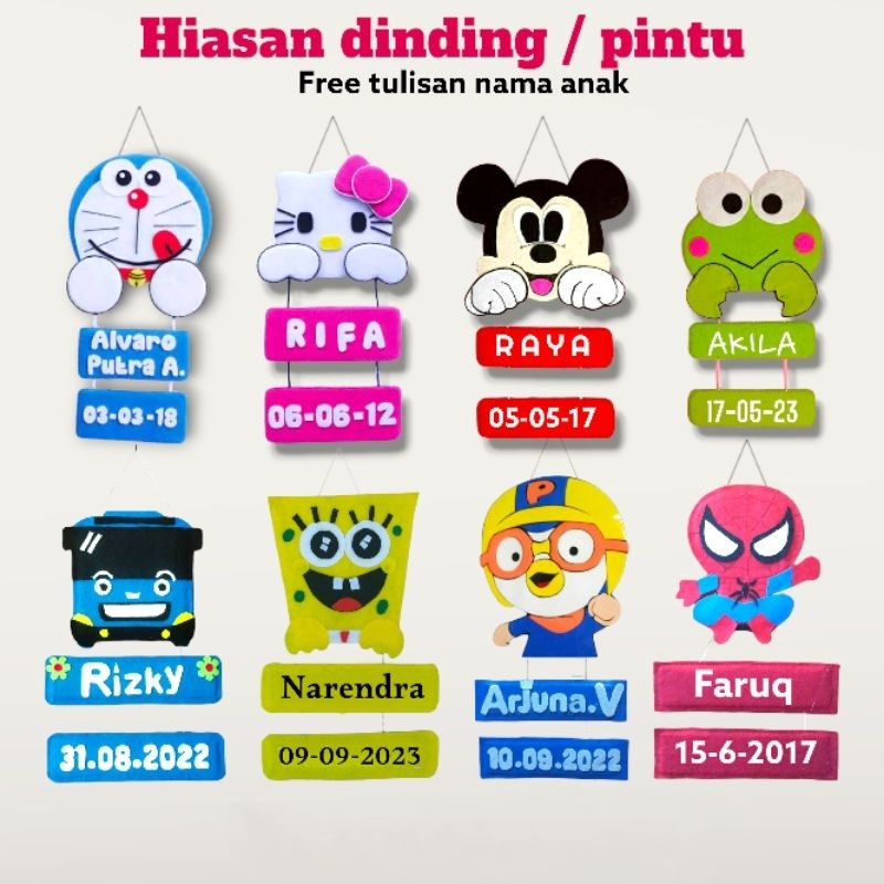 HIASAN DINDING KARAKTER / CUSTOM NAMA DAN TANGGAL LAHIR / HIASAN GANTUNG KAIN FLANEL