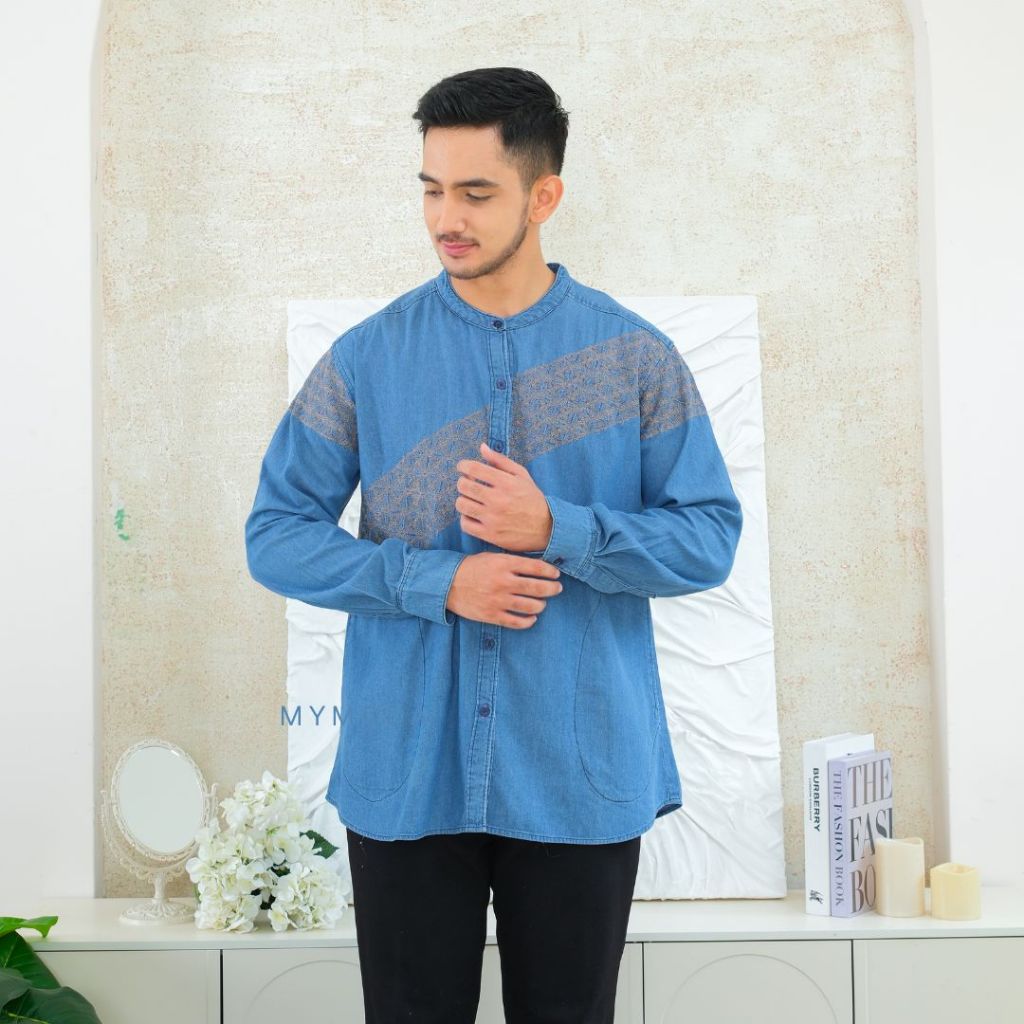 MYMODA Kemeja Lengan Panjang Koko Levis Bordir