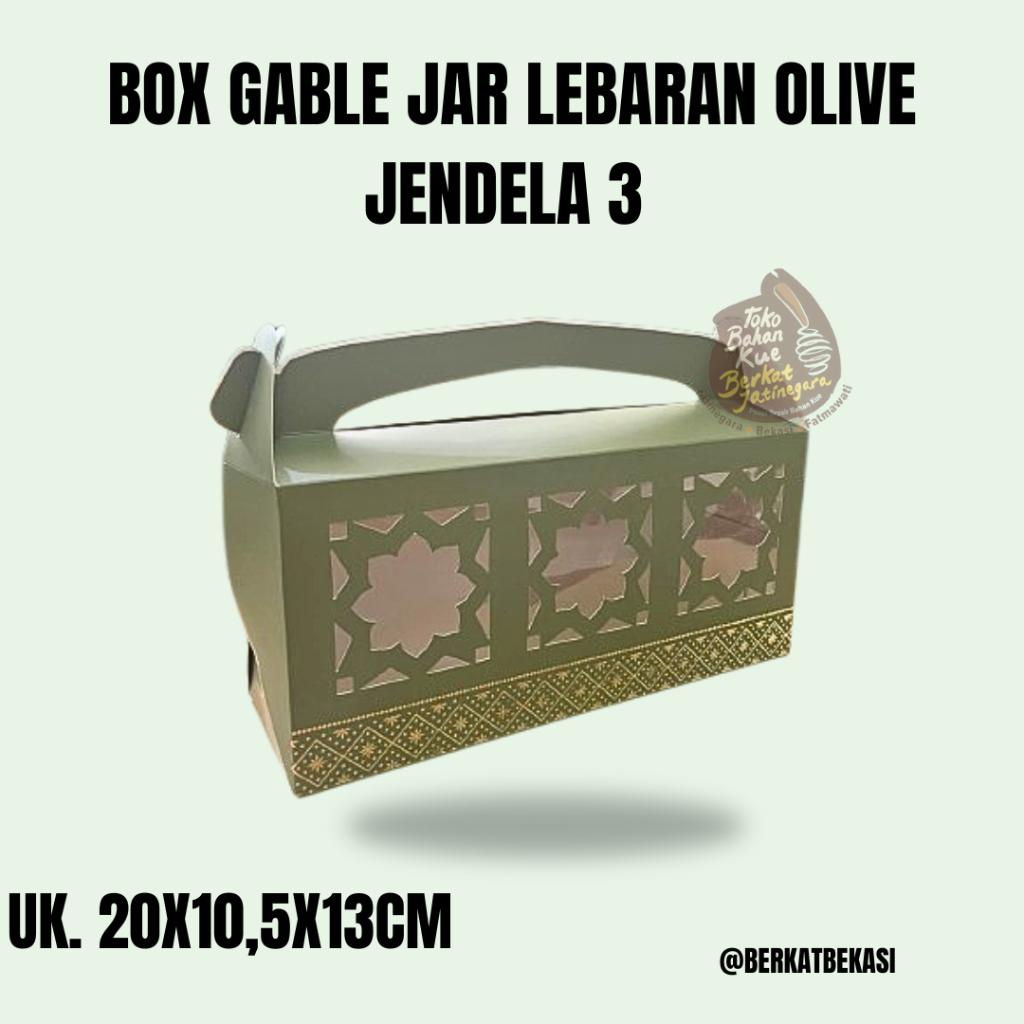 

BOX GABLE JAR LEBARAN OLIVE JENDELA DUS LEBARAN ISI TOPLES JAR 600 ML / PCS