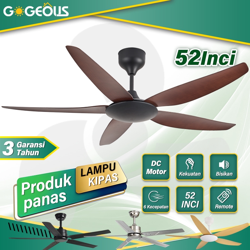 GOGEOUS Kipas Angin Gantung Plafon 42/52Inci Daun Besi 6 Kecepatan Kipas Angin Baling Baling Gantung