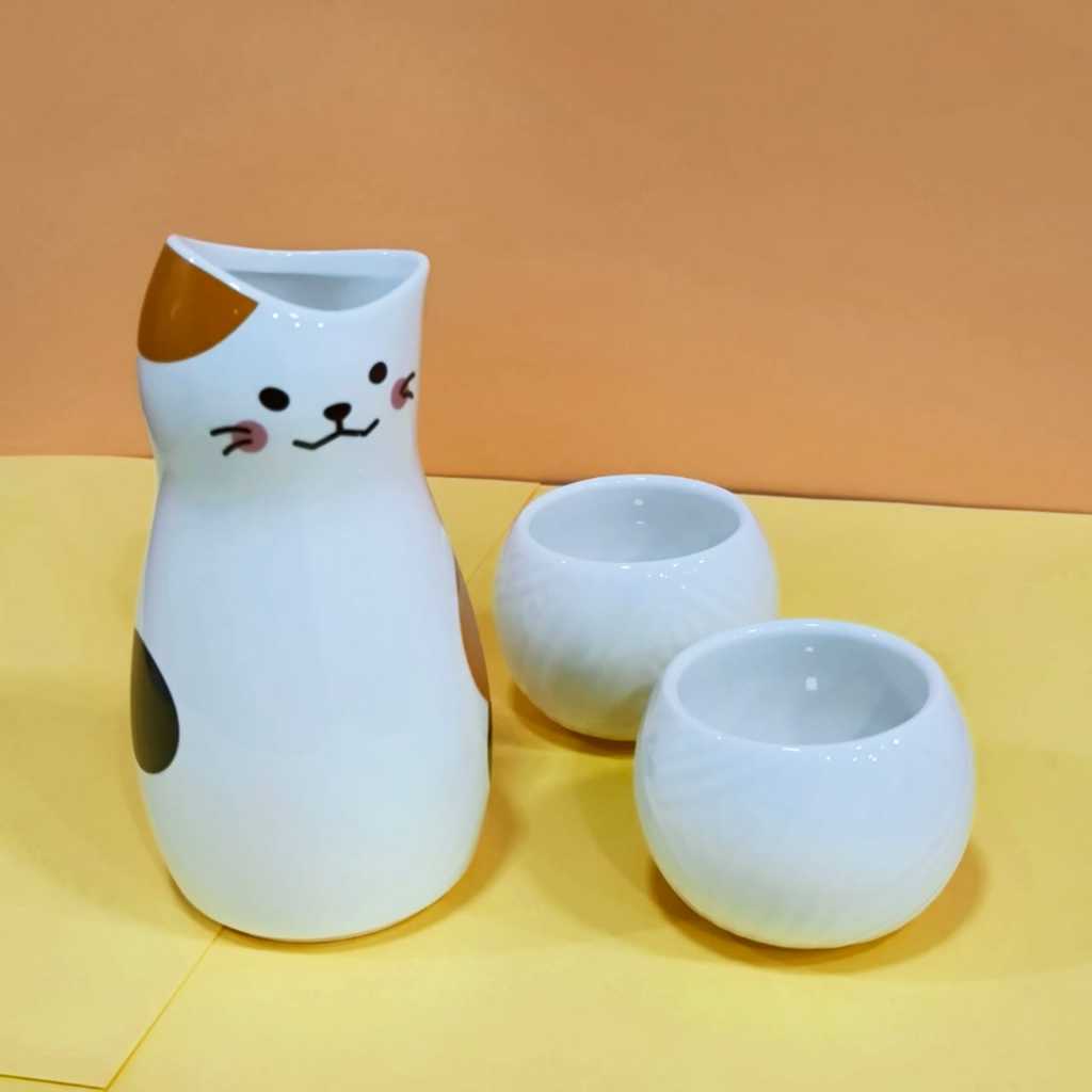 Set Teko Teh Kucing Lucu dengan 2 Cangkir