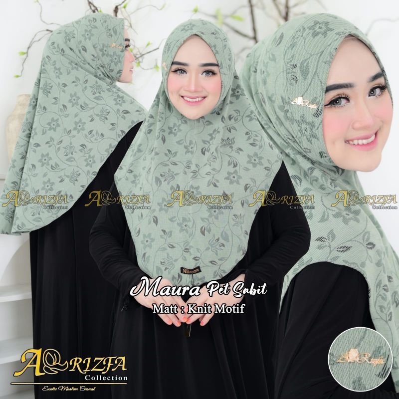 JILBAB BERGO MOTIF - BERGO PET SABIT KNIT MOTIF DAUN ORI ARRIZFA (MAURA PET SABIT)